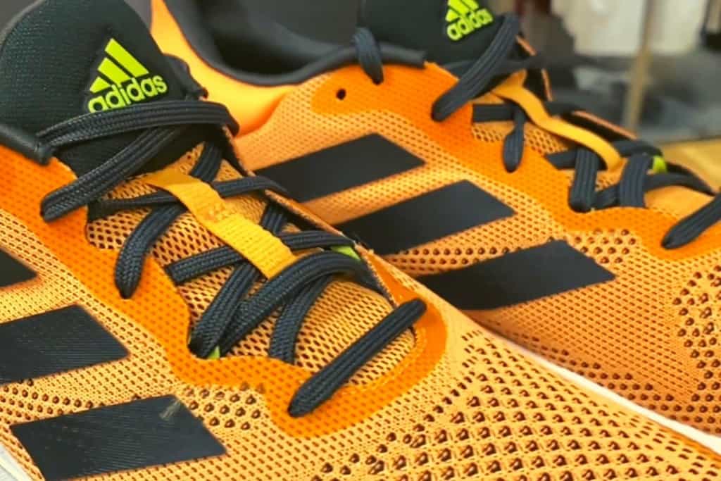 Adidas Solar Glide 5 engineered mesh upper; view of the shoe's lacing system and spacious toe box