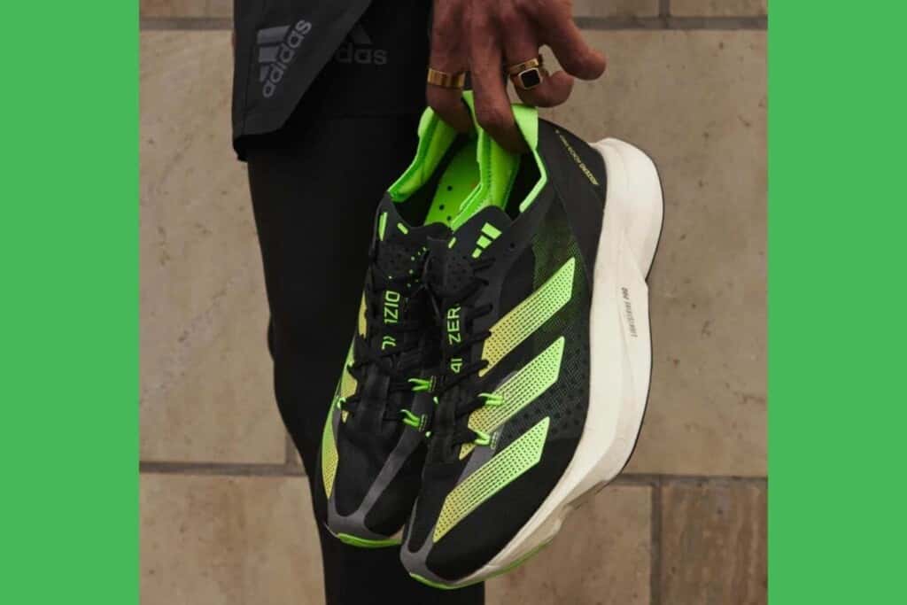 Adizero Adios Pro 3 by Adidas are running shoes with a bouncy underfoot