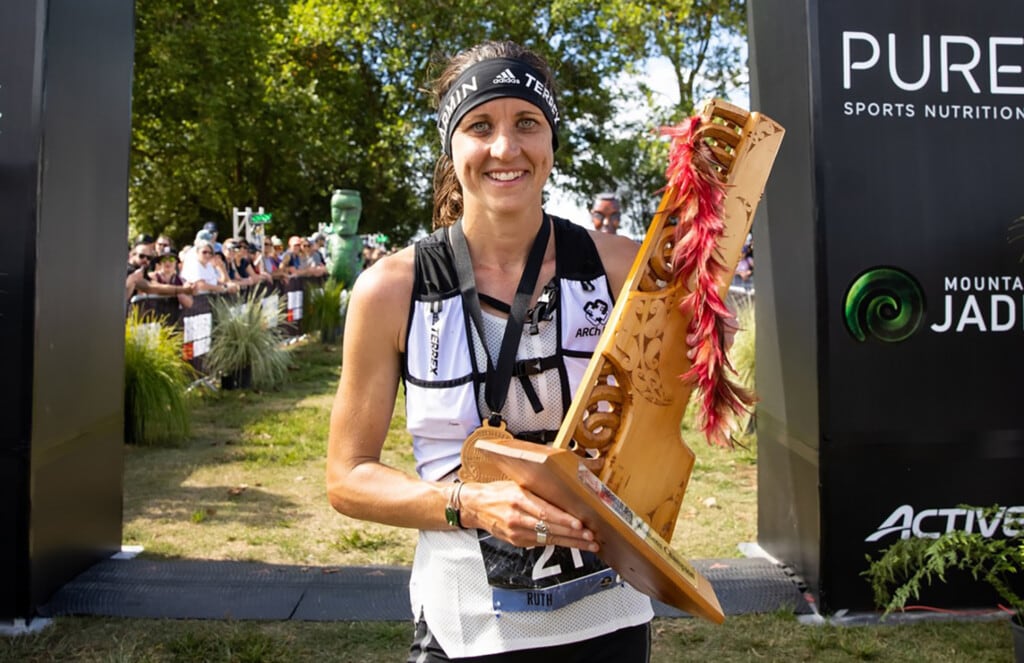 Ruth Croft ultrarunner at the Tarawera Ultramarathon finish line