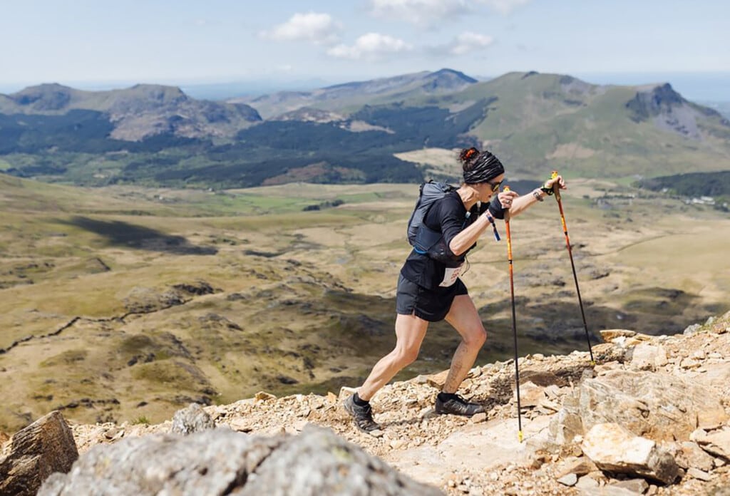 female runner on technical terrain on Ultra Trail Snowdonia by UTMB