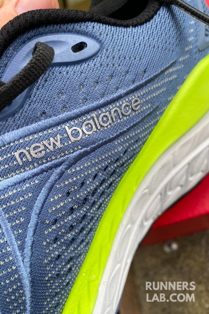 embroidered logo in new balance shoes sidewall