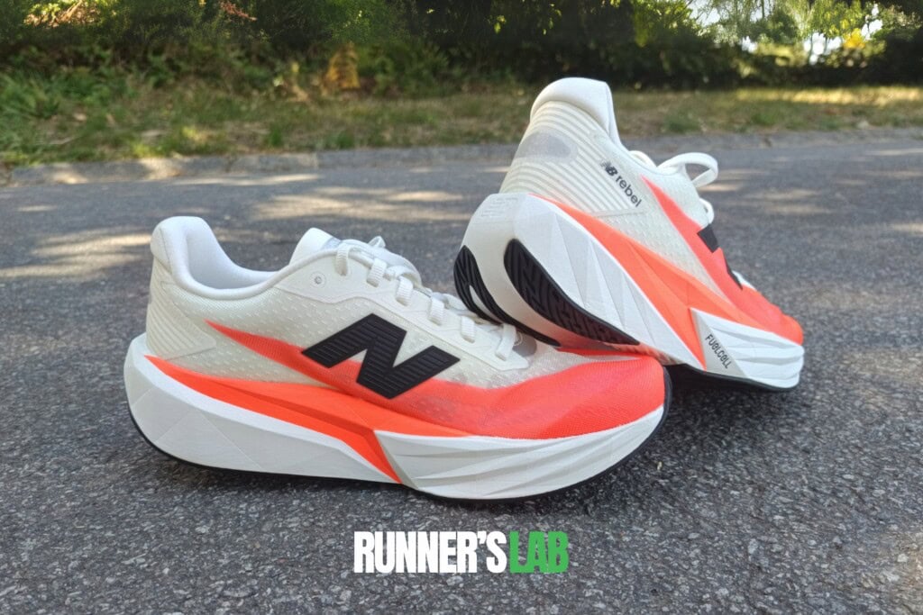 Pair of New Balance FuelCell Rebel V5 road running shoes
