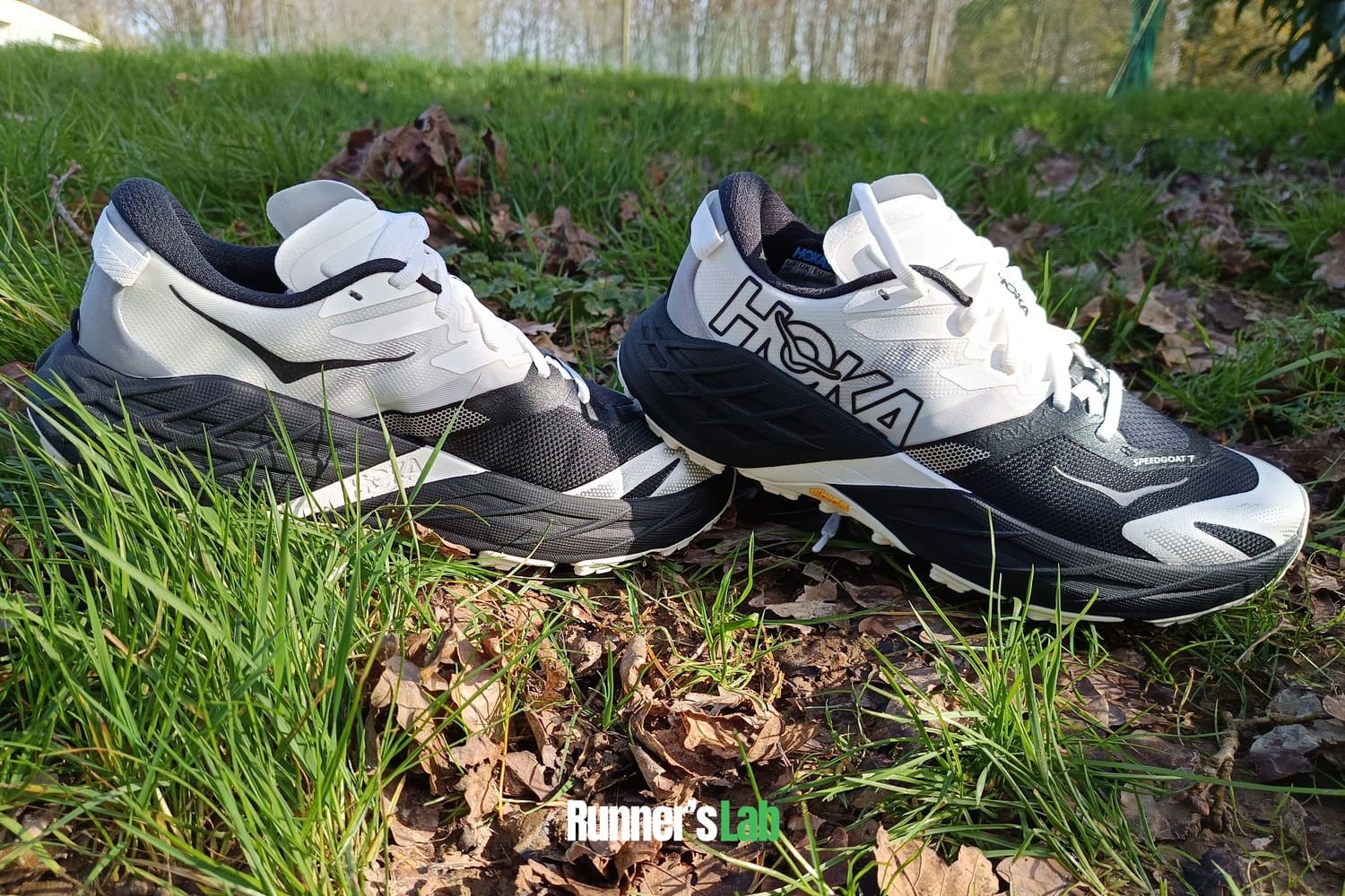 Pair of Hoka Speedgoat 7 trail running shoes