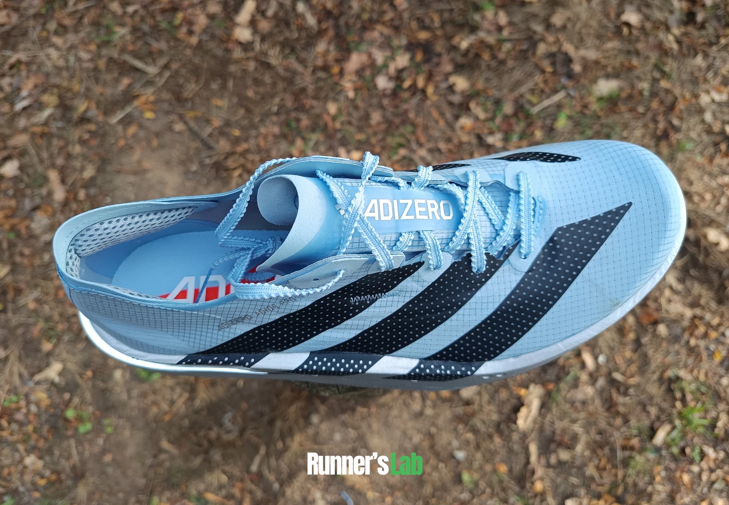 Adidas Adios Pro 5 top view with the ripstop nylon upper