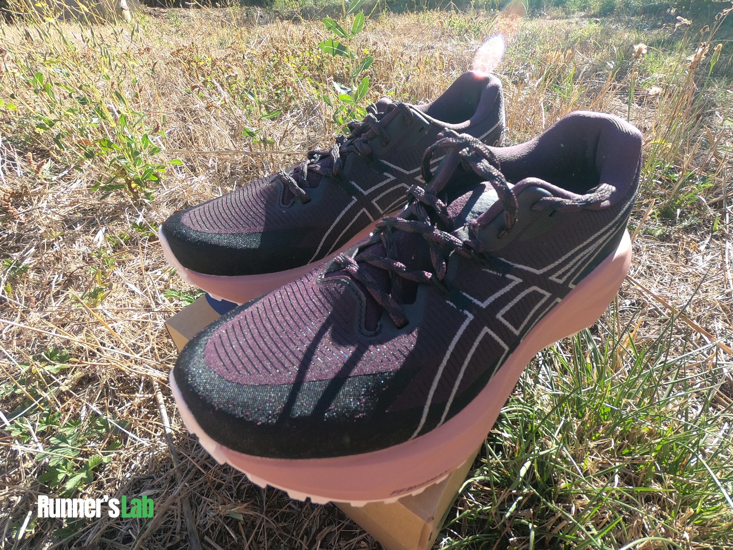 Pair of Asics Blazeblast in dry grass
